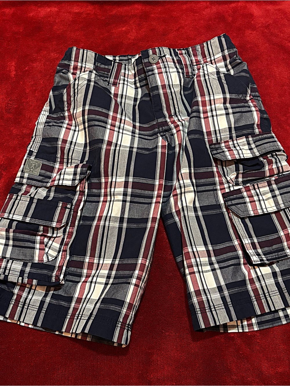 Lee Boys Navy, Red & White Plaid Cargo Shorts